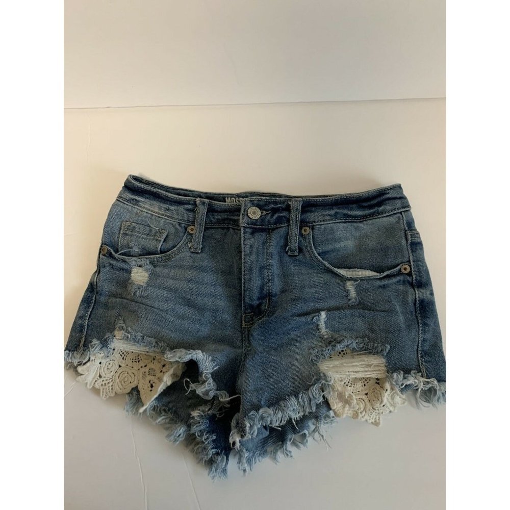 Mossimo Target Blue Jean Shorts Lace Highrise 00/24 - Picture 1 of 7